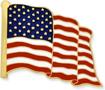 PinMart's 2 Pack Made in the USA American Flag Enamel Lapel Pins - Gold Plated