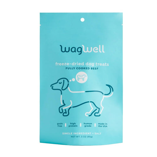 WagWell Freeze-Dried Beef Dog Treats - Grain-Free, High-Protein Fully Cooked Dog Treats Made in The USA - Human-Grade, Minimally Processed & Preservatives Free