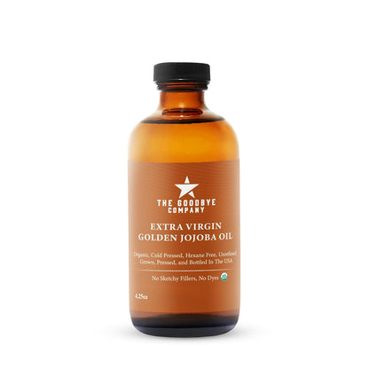The Goodbye Company USDA Organic Extra Virgin Golden Jojoba Oil – 4.25 Fl Oz; Cold Pressed Unrefined Pure Jojoba Oil Certified Organic for Body and Facial Skin and Hair; USA Sourced with No Additives