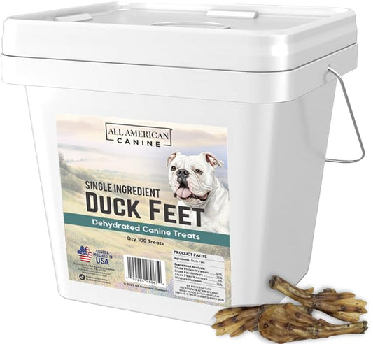 100 Natural Duck Feet Dog Treats– Single Ingredient, Dehydrated & Digestible – Crunchy, Low-Fat, High-Protein Chew for Joint Support & Dental Health – Made in USA -All American Canine