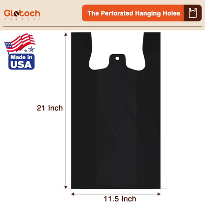 Glotoch 1000 Count Plastic T-shirt Bags Black, 11.5" x 6.5" x 21" Grocery Bags with Handles for Restaurant, Retail, Grocery Store, Takeout, Convenience Stores, Shopping Bag in Bulk