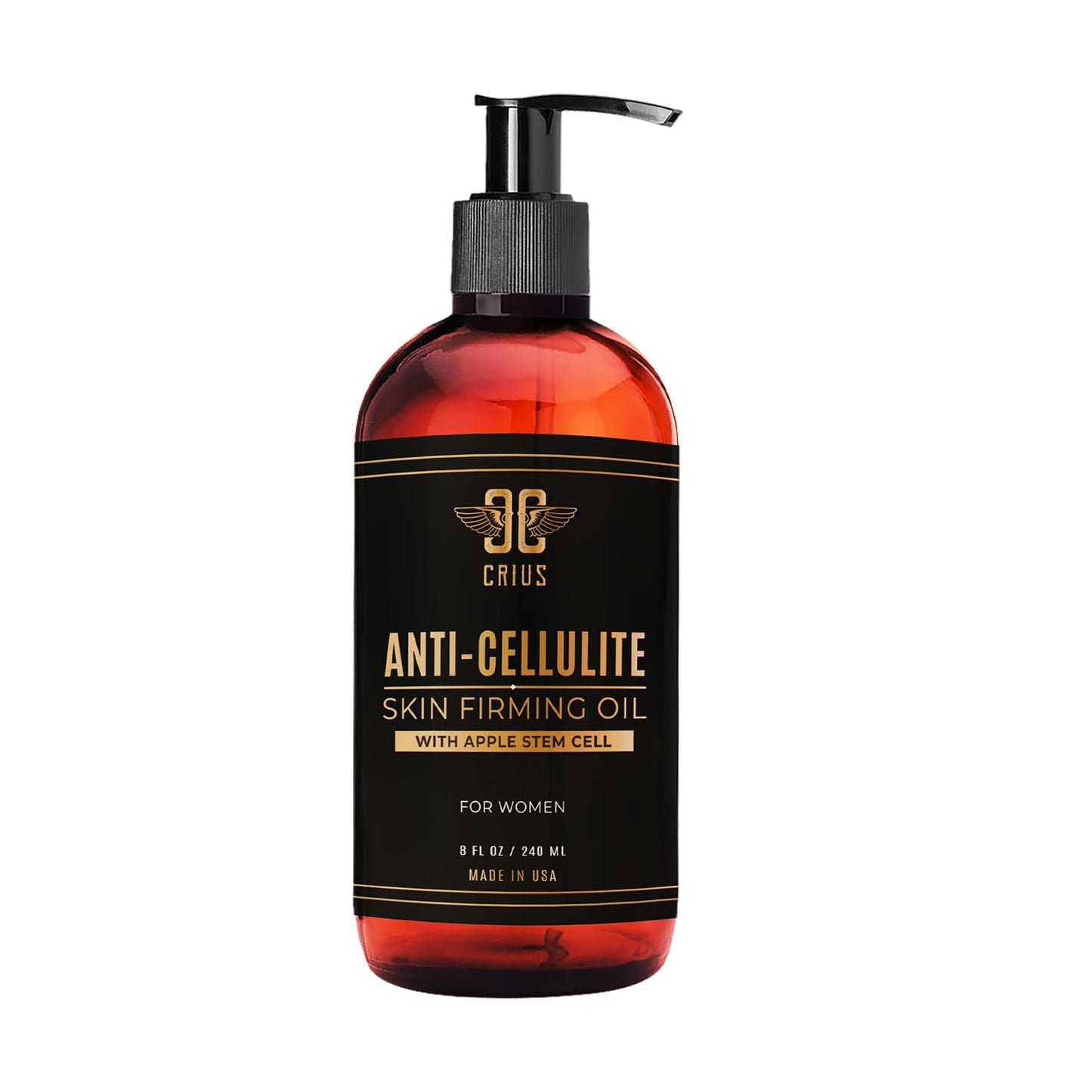 Crius Cosmetics Anti Cellulite Massage Oil with Apple Stem Cell 8 Oz, Made in USA, Quick Absorption, Quality Potent Ingredients, Non-GMO, GMP Certified Facility, Cruelty-Free Products