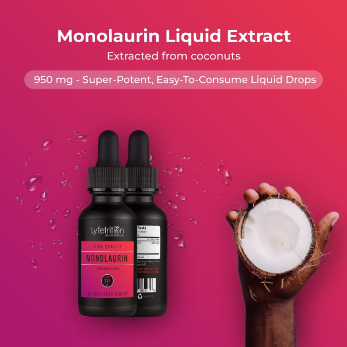 Lyfetrition Monolaurin Liquid Extract 950 mg, 4 Oz Liquid, 150 Servings, Made in USA, Quick Absorption, Quality Potent Ingredients, Third-Party Tested, Non-GMO, GMP Certified, Cruelty-Free Products