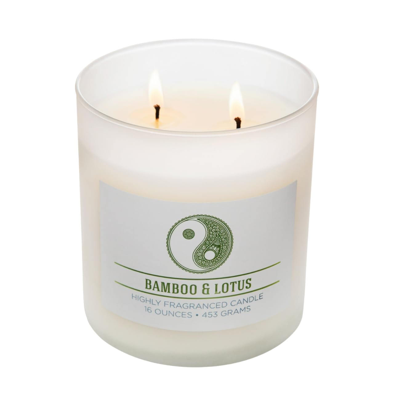 Carolina Bamboo Lotus Scented Candle, 16 oz Wellness Relaxing Aromatherapy Candle, 2 Wick White Jar Soy Blend Wax, Candles for Home, 60H Burn - Made in The USA