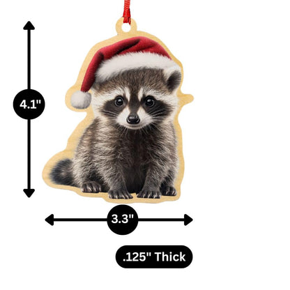 Raccoon with Santa Hat Birch Ornament – Cute Woodland Animal Design – Christmas Tree Decoration – Holiday Decor – Made in The USA