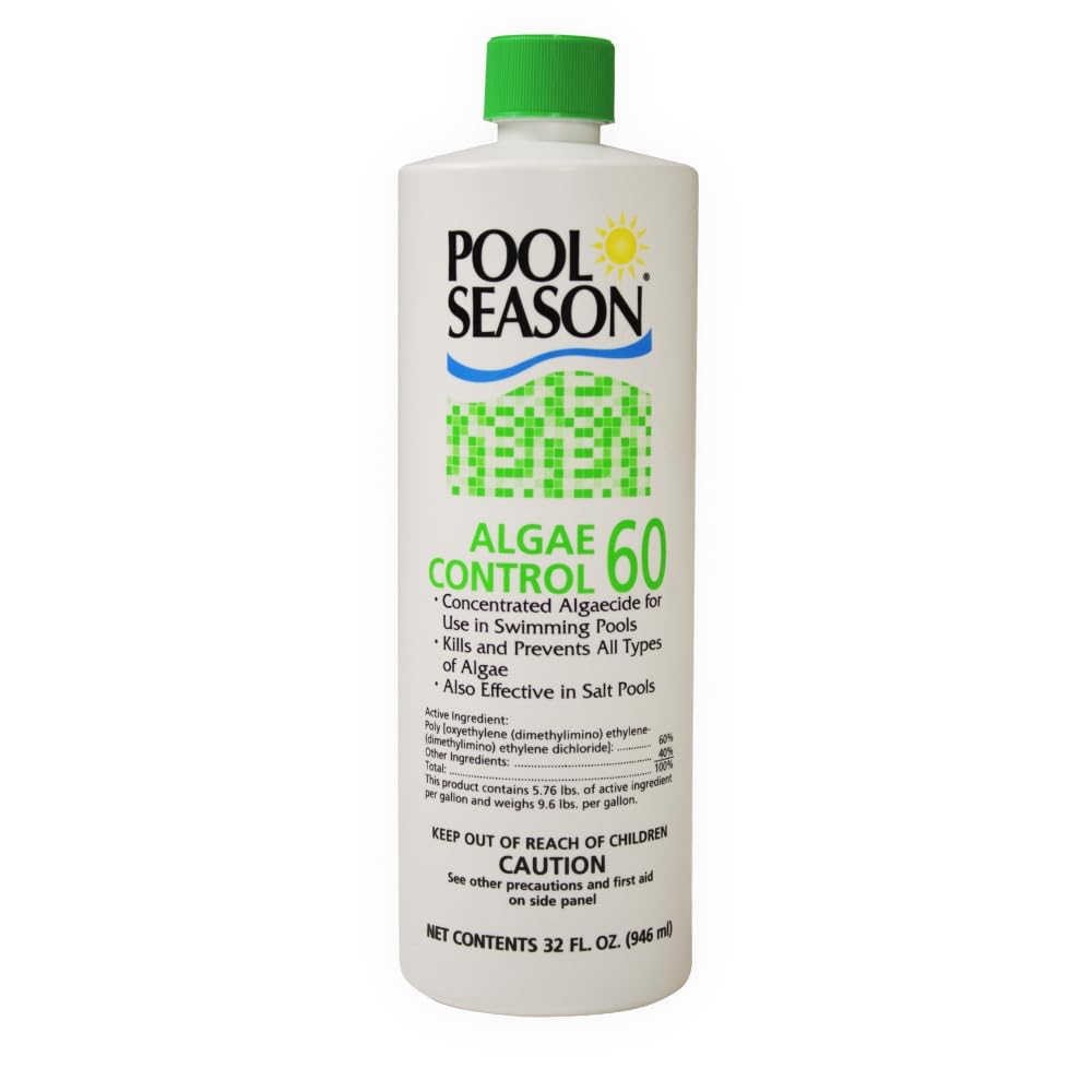 Pool Season Algaecide 60 | Polyquat 60 Non-Foaming Swimming Pool Algaecide | Pro-Grade Algae Killer & Preventative for Green, Black & Mustard Algae | Safe for Chlorine & Saltwater Pools – 1 Quart