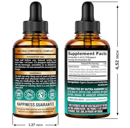 USDA Organic Lymphatic Drainage Supplement - Echinacea | Elderberry | Dandelion | Rosehip | Cleavers | Calendula | Burdock - Made in USA - Lymph System Drops - Immune Support, Cleanse & Detox, 2 fl oz