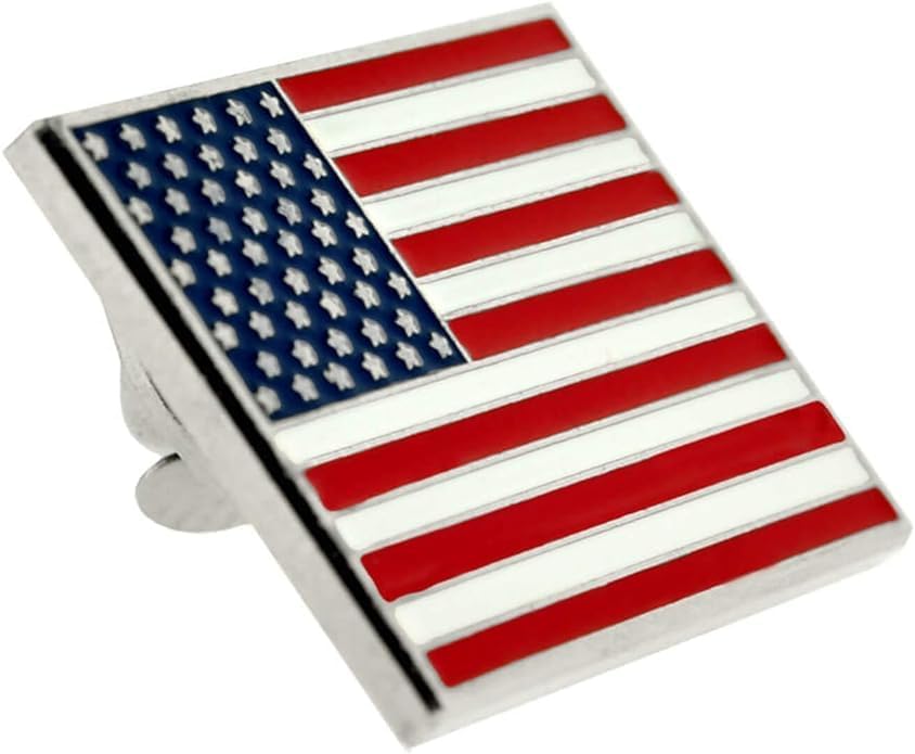 PinMart American Flag Lapel Pin – Made in the USA – Patriotic Rectangular United States Flag Nickel Plated Enamel Pins for Coats, Suit Jackets and Lanyards