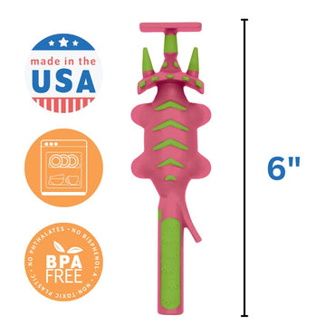 Constructive Eating Plate and Utensils Set - USA-Made Toddler Dinnerware with Divided Plates (Pink Dinosaur)