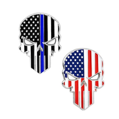 PinMart Thin Blue Line American Flag Skull Enamel Lapel Pin with American Flag Skull Enamel Lapel Pin