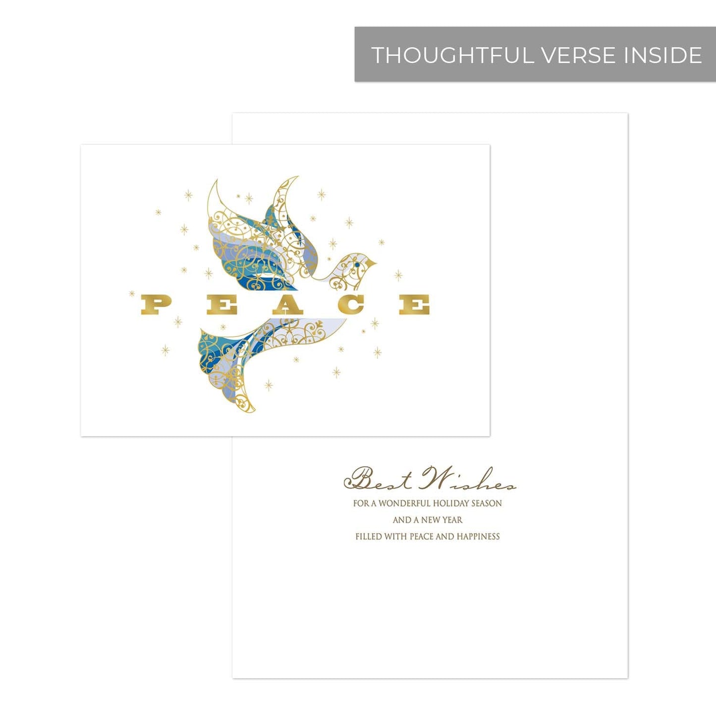 Canopy Street Masterpiece Elegant Dove Christmas Cards / 15 Religious Dove Holiday Cards Set With Gold Foil And White Envelopes / 5 5/8" x 7 7/8" Greeting Cards With Inside Verse