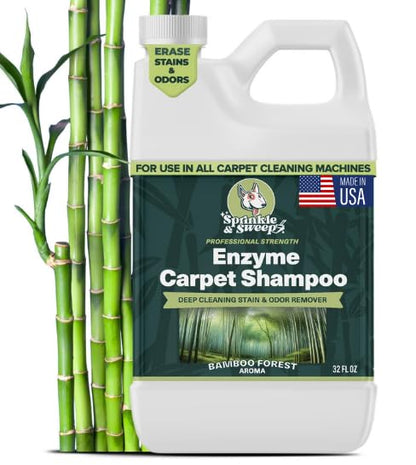Sprinkle & Sweep Enzyme Carpet Cleaner - Enzyme Carpet Shampoo (32oz) - Carpet Cleaner Solution to Eliminate Tough Stains & Neutralize Odors - Removes Dog, Cat, All Pets Urine- Use with All Machines