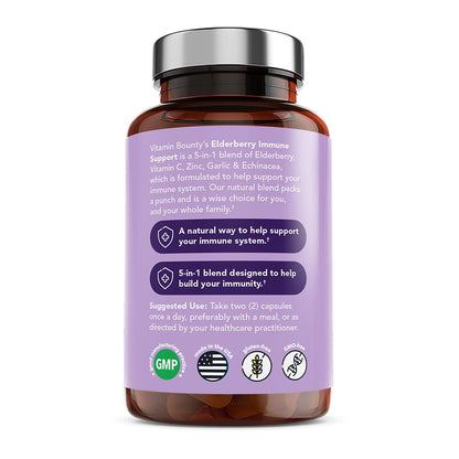 Vitamin Bounty Elderberry Organic Elderberry Capsules for Adults - Vitamin C and Zinc Supplement, & Echinacea, Immune System Support, Advanced 5-in-1 Blend, Non-GMO - 60 Capsules