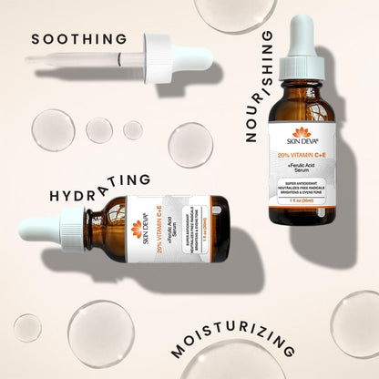 SKIN DEVA 20% Vitamin C Serum for Face with Vitamin E Plus Ferulic Acid Skincare Water Based 1 fl oz 30 ML Rejuvenates Skin to Fresh & Neutralizes Free Radicals to Brighten Even Vitamin Serum