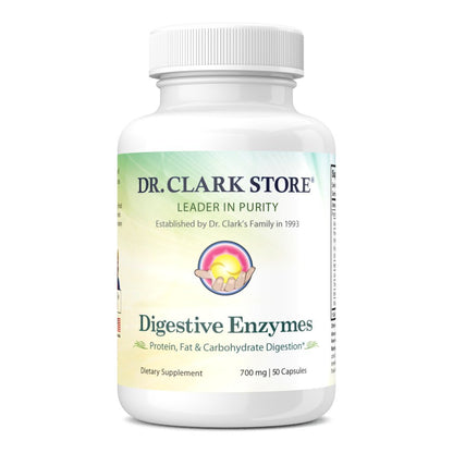 Dr. Clark Digestive Enzymes Supplement – 700mg, 50 Gelatin Capsules, Promotes Digestive Health & Gut Function