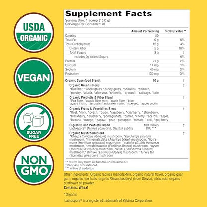 Country Farms Organic Super Greens Apple Banana Flavor, 50 Organic Super Foods, Packed with Fiber, USDA Organic Drink Mix, Fruits, Vegetables, Mushrooms & Probiotics, Supports Energy, 5g Fiber