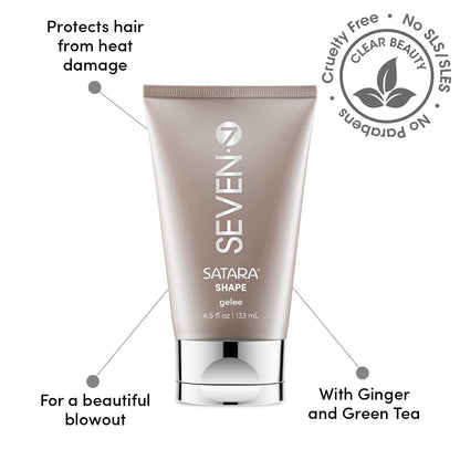 SEVEN Hair Care SATARA SHAPE Gelee Hair Gel for Men + Women, Strong Hold Styling Gel with Green Tea + Sunflower Seed for Blowouts, Thermal Protection & Color Fade Shield, Made in USA, 4.5 oz