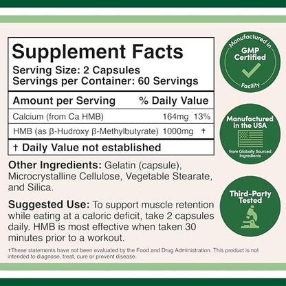 Double Wood Supplements HMB Supplement, Third Party Tested, Non-GMO, Gluten Free, 120 Capsules, 1000mg per Serving, 500mg per Capsule