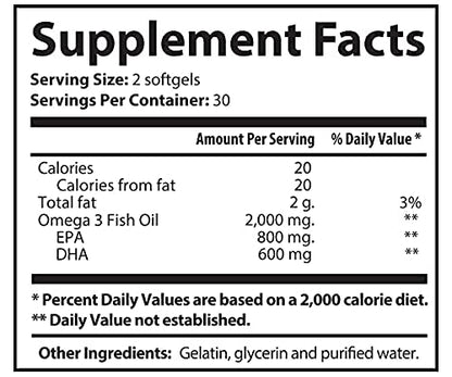 NutraPrice Fish Oil 2000 mg Omega-3 Fatty Acids EPA and DPA, Daily Supplement for Men and Women, Advanced Formula to Support Heart, Eye, Bone, Joint Health, Made in USA, 60 Soft Gel Capsules (1pk)