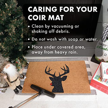 COCO MATS 'N MORE Christmas Mats Made in USA - Boho Christmas Trees (18L x 30W) | Coir Doormat Holiday Decorations Vinyl Backed Rugs for Front Door Sustainable Non Slip Entryway Doormats Patio Mat