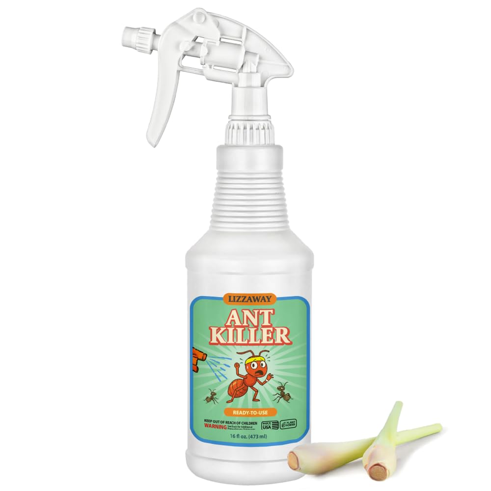 LizzAway Ant Killer Spray Indoor Outdoor Use - Plant-Based Formula with Lemongrass Oil and Geraniol - Kid & Pet Safe Ant Killer Spray - Natural Ants Repellent and Prevention for Home, Car, & Outdoors