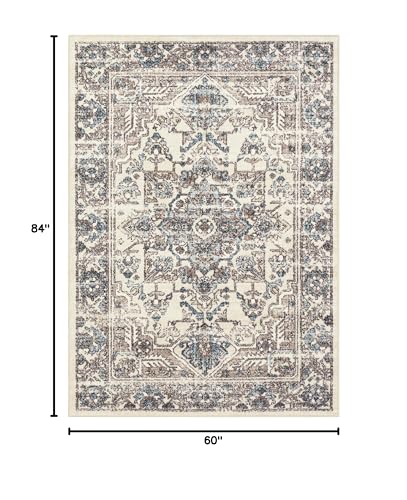 Maples Rugs Distressed Tapestry Vintage Area Rugs Carpet for Living Room & Bedroom [Made in USA], 5 x 7, Neutral