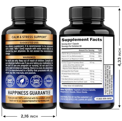 Cortisol Supplement for Women - Holy Basil | Ashwagandha | Rhodiola | L-Theanine - Plant-Based Hormone Balance - Mood, Focus & Sleep Support - Made in USA - Vegan, Non-GMO - 60 Capsules for 2 Months
