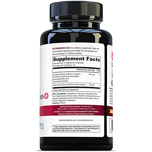 Hydrating Anti Aging Phytoceramides Supplement - Clinically Proven Ceratiq Ceramides with Hyaluronic Acid 700mg - Skin Barrier Repair Itchy Dry Skin Supplement for Women