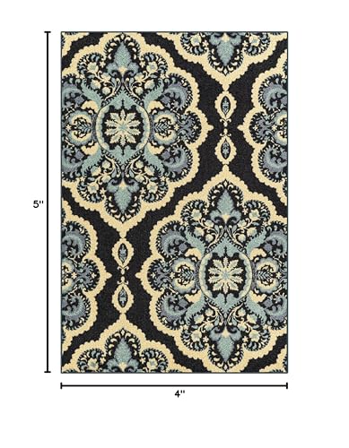 Maples Rugs Vivian Medallion Area Rugs - Made in USA - Washable, Non Slip, Pet-Friendly Mat for Bedroom, Office, and Entryway, 3'4 x 5', Persian Blue