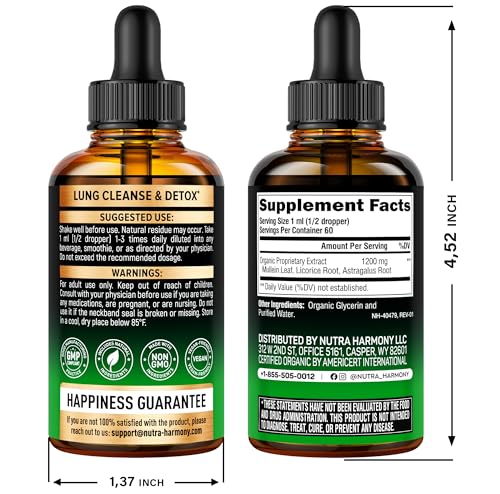 Mullein Drops for Lungs - USDA Organic Liquid - Mullein Leaf Extract Supplement - Made in USA - Lung & Bronchial Cleanse for Smokers - Respiratory Health Support - As Tincture, Tea, Pills - 2 fl oz
