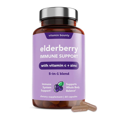 Vitamin Bounty Organic Elderberry Capsules – Sambucus Elderberry with Vitamin C and Zinc – Immune System Boosters for Adults – Antioxidant Formula for Immune Support– Non-GMO, 60 Capsules
