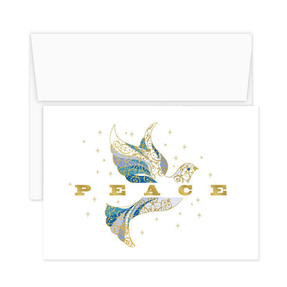 Canopy Street Masterpiece Elegant Dove Christmas Cards / 15 Religious Dove Holiday Cards Set With Gold Foil And White Envelopes / 5 5/8" x 7 7/8" Greeting Cards With Inside Verse