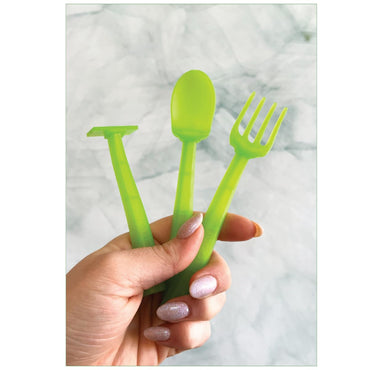 Constructive Eating Training Utensils - Made in USA - Space Alien Green - UFO