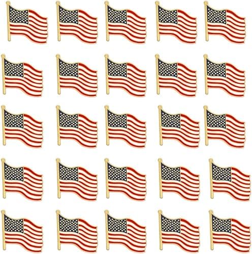 25 Pack - PinMart's Waving American Flag Patriotic Enamel Lapel Pins