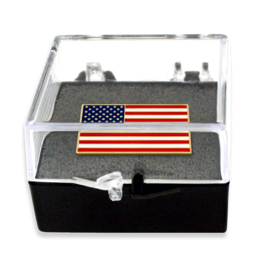 PinMart's Magnetic American Flag Patriotic Suit Jacket Lapel Pin with Clear Plastic Gift Box For Pin with Protective Foam - 10 Pack