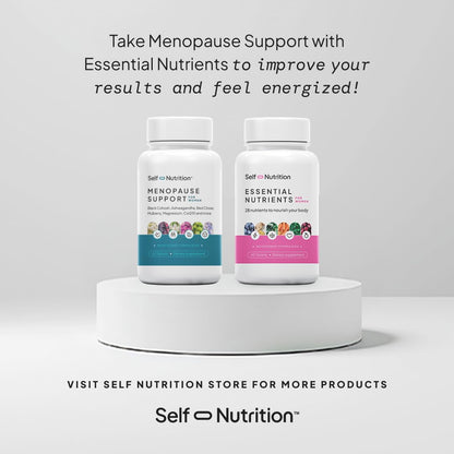 SELF NUTRITION Menopause Support for Women -All-Natural, Hormone-Free Perimenopause & Menopause Support. Unique Blend for Hot Flashes, Mood, Energy, Sleep & More. Vegan, Gluten-Free, 60 Capsules.