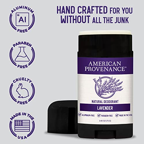 American Provenance All Natural Deodorant for Men and Women - Aluminum Free Deodorant that Lasts All Day - Made in the USA with Essential Oils & Cruelty Free - Lavender (1 Pack)