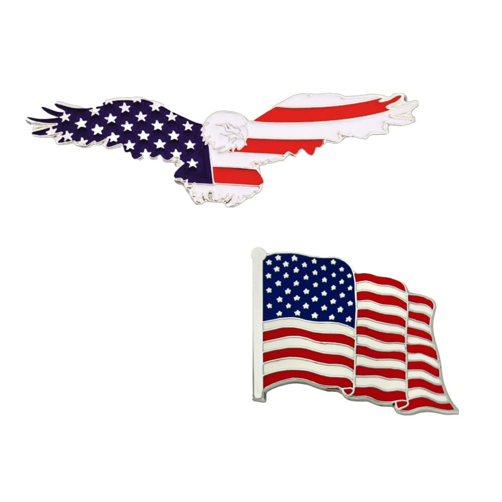 PinMart Patriotic Soaring Eagle Enamel Lapel Pin with Made in USA Silver Waving American Flag Lapel Pin.