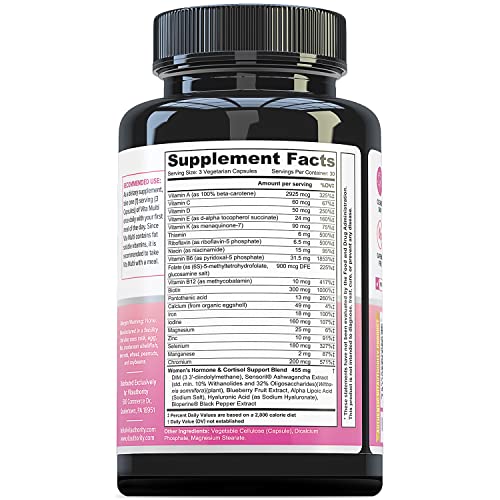 Multivitamin for Women Women’s Daily Multi-Vitamin Supplement with DIM, Iodine, Ashwagandha Supports Youthful Complexion, Healthy Cortisol and Estrogen Balance 30 Day Supply