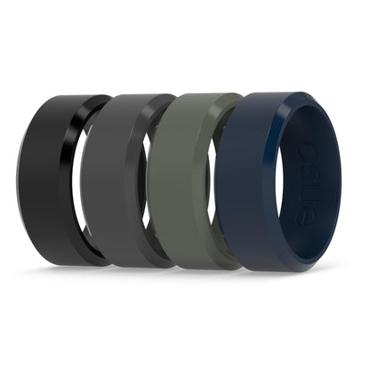 Enso Rings Bevel Classic Silicone Wedding Ring – Hypoallergenic Unisex Wedding Band – Comfortable Band for Active Lifestyle - Obsidian/Slate/Navy/Pine