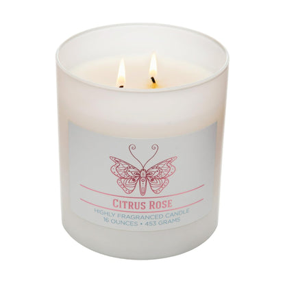Carolina Citrus Rose Scented Candle, 16 oz Wellness Relaxing Aromatherapy Candle, 2 Wick White Jar Soy Blend Wax, Candles for Home, 60H Burn - Made in The USA