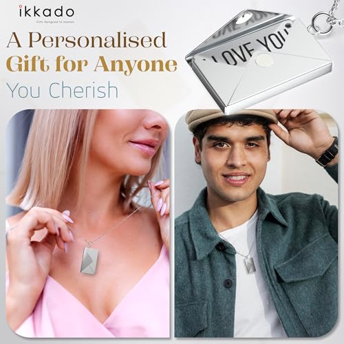 ikkado Custom Envelope Necklace with Love Letter Pendant – Personalised Locket Jewellery for Women – Gift for Birthday, Mother’s Day, Valentine’s, Christmas (Silver) Locally Made (USA)