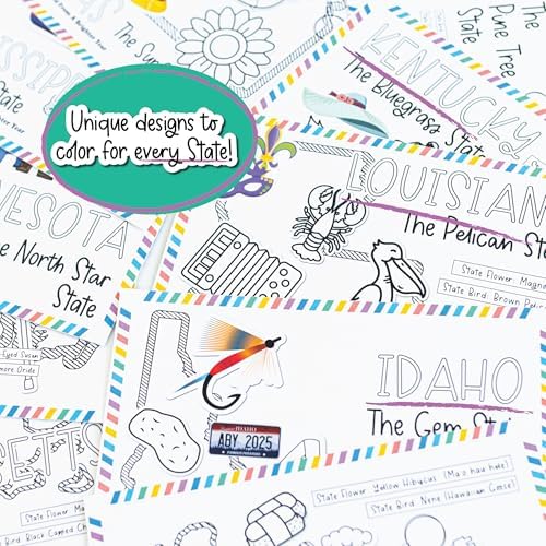 A Brighter Year Color Your Own Postcard - Illinois State - 5"x 7", Premium Quality, Sturdy Cardstock, Sized for Mailing, Illustrations - Stress & Anxiety Relief