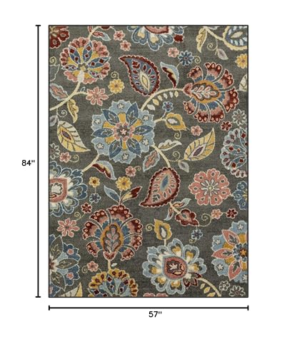 Maples Rugs Gardena Floral Area Rugs – Made in USA – Low Pile, Non Slip Pet–Friendly Mat for Bedroom, Office, Living & Dining Room, 5' x 7', Gray