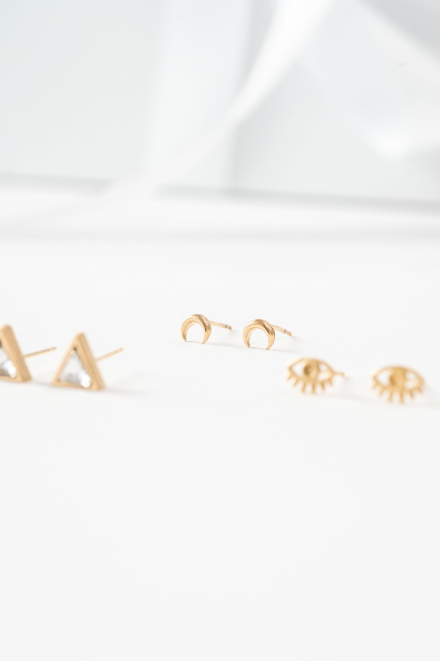 Dainty Gold Moon Stud Earrings Handmade by Katie Dean Jewelry