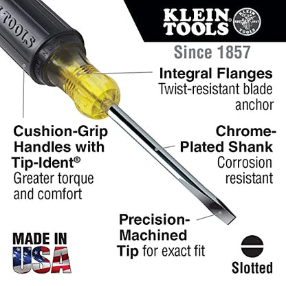 Klein Tools 85078 Screwdriver Set, Made in USA, All-Purpose Screwdriver Kit has 4 Phillips and 4 Flat Head Tips, Non-Slip Cushion Grip, 8-Piece