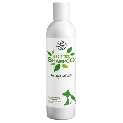 PawPurity Flea/Tick Shampoo, Natural Plant & Mineral-Based Ingredients Only, Improves Dog & Cat Skin & Coat Health, Honeysuckle-Citrus Scent, Eco Friendly Product & Packaging Made in USA (8OZ)