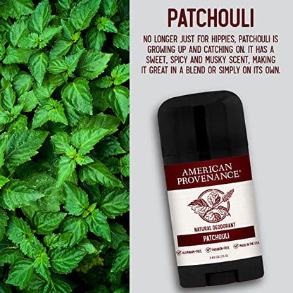 American Provenance Aluminum Free Natural Deodorant For Women and Men - Patchouli - 24 Hour Protection - Cruelty Free - Made in the USA (1 pack)