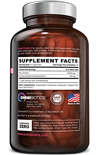 OmniBiotics Myo-Inositol & D-Chiro Inositol Supplement with 40:1 Ratio for Hormone Balance for Women - Women Supplement to Support Reproductive Health & Ovarian Function. Non-GMO - 120 Vegan Capsules