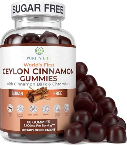 Purify Life Sugar-Free Ceylon Cinnamon Gummies (2,000mg/Serving) – Vegan, Gluten-Free Herbal Supplement – Replace Cinnamon Capsules, Pills & Powders – 60 Chews